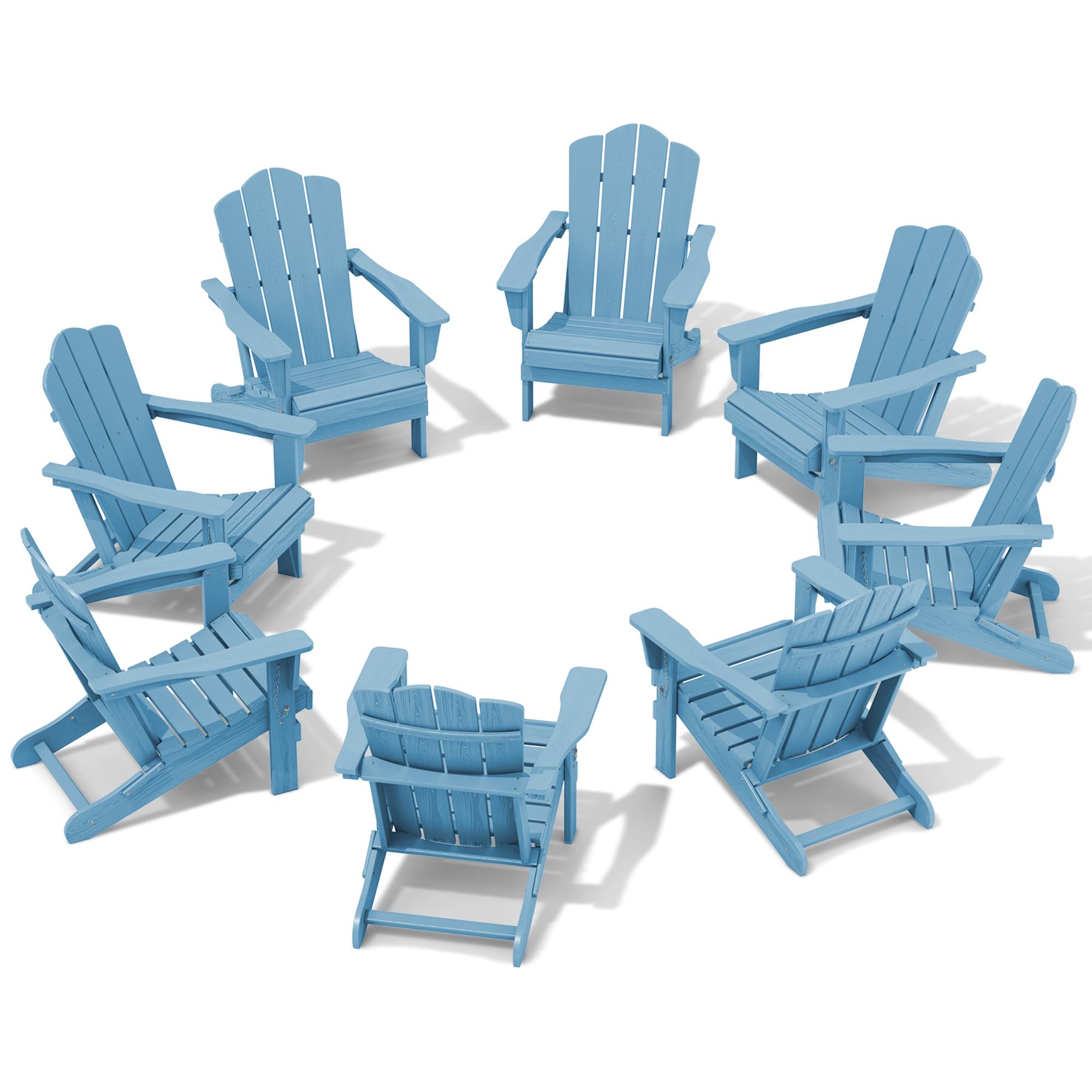 Kingyes Folding Adirondack Chair Set Of 8, Hdpe All-Weather Folding Adirondack Chair, Light Blue